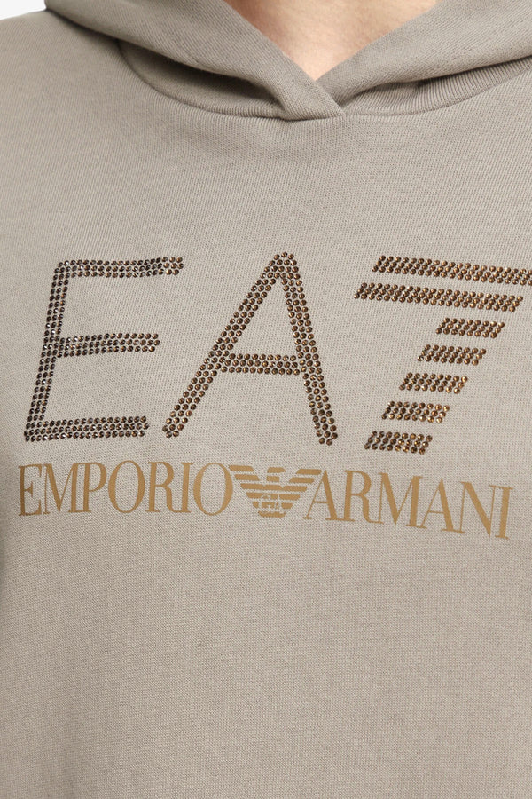 emporio armani ea7 Felpa Con Cappuccio Logo Series Con Strass Beige Donna, foto 2