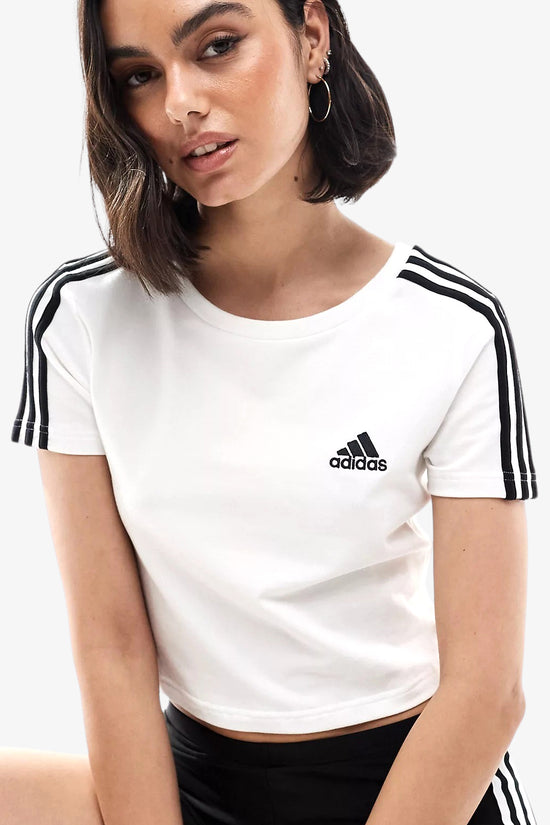 Adidas Performance T shirt Corta Essentials 3 stripes Bianco B nere Donna MOUD