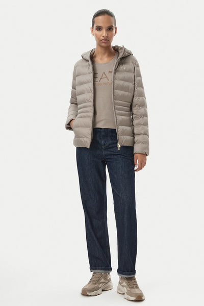 emporio armani ea7 Piumino Full Zip Con Cappuccio Core Lady Beige Donna, foto 2