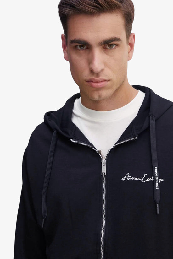 Felpa Full Zip Con Cappuccio Bande Laterali E Logo Script-armani exchange-Blu-Special_-8nzmsh z9n1z9 1583-2  