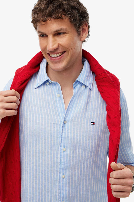  Camicia Maniche Lunghe A Righe Button Down In Puro Lino-tommy hilfiger-Blu-Special_-Mw0mw42400 0a5-2  