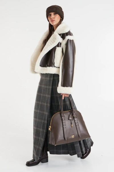 pinko Borsa A Mano Bowling Escape Bag In Pelle Maxi Marrone Donna, foto 2