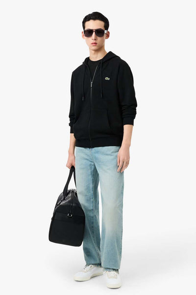 lacoste Felpa Full Zip Con Cappuccio Logo Piccolo Ricamato Nero Uomo, foto 2