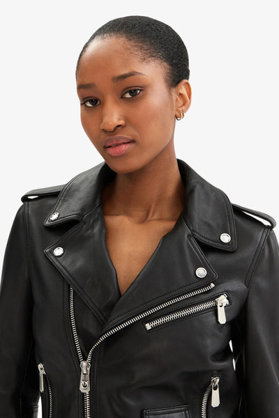 pinko Giacca In Pelle Biker Nero Donna, foto 2