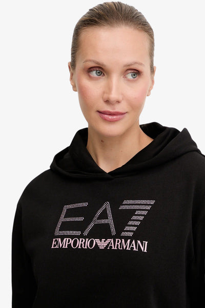 emporio armani ea7 Felpa Con Cappuccio Logo Series Con Strass Nero Donna, foto 2