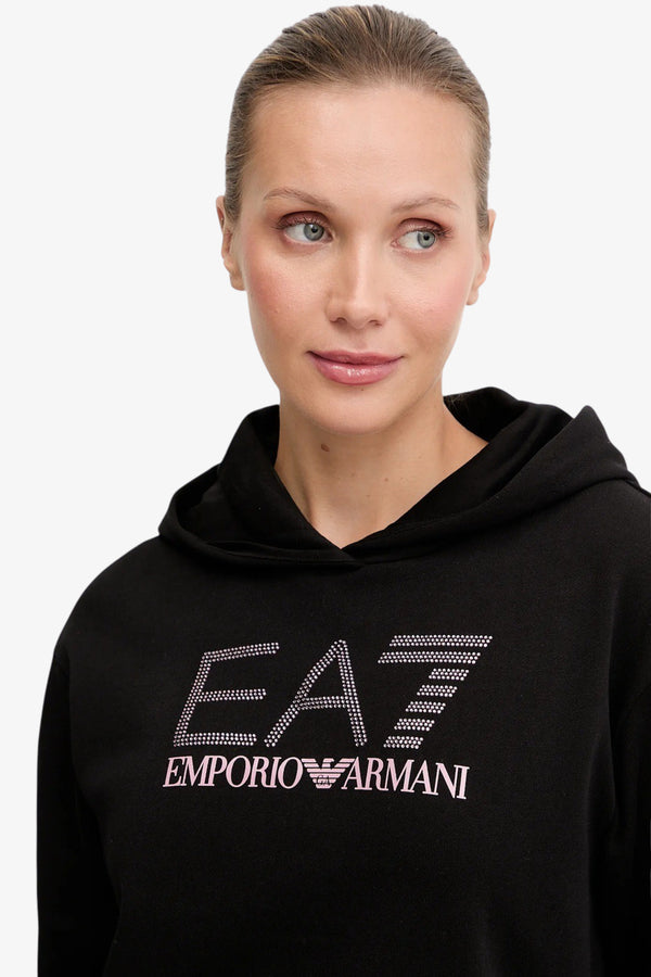 emporio armani ea7 Felpa Con Cappuccio Logo Series Con Strass Nero Donna, foto 2