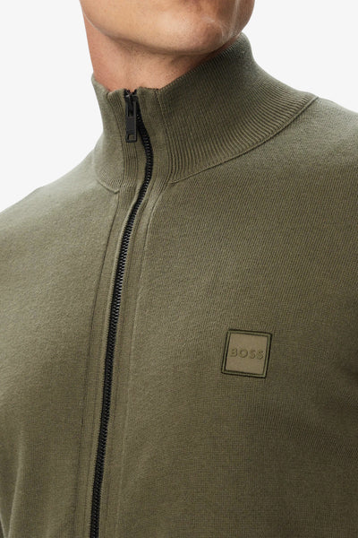 boss Cardigan Full Zip In Cotone E Cashmere Con Toppa Logo Verde Uomo, foto 2
