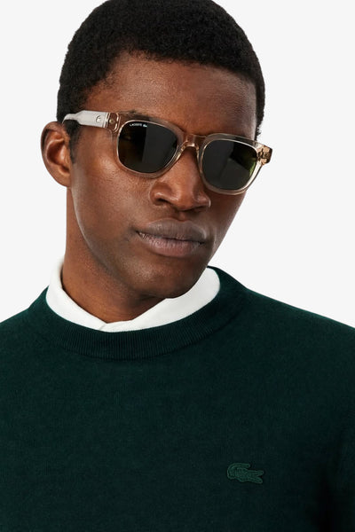 lacoste Maglione Girocollo In Lana Merino Logo Tono Su Tono Verde Uomo, foto 2