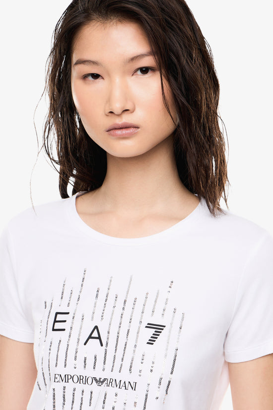  T-Shirt Maniche Corte Elasticizzata Con Inserti In Paillettes-emporio armani ea7-Bianco-Special_-7w001097 af10373 u0002-2  