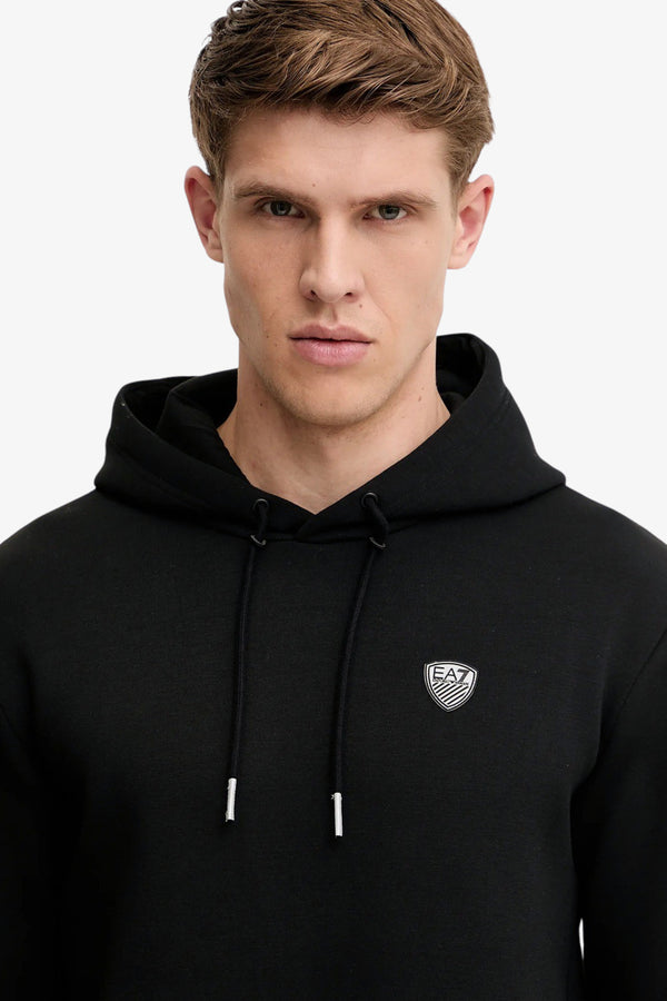 emporio armani ea7 Felpa Con Cappuccio Premium Shield In Misto Viscosa Stretch Nero Uomo, foto 2