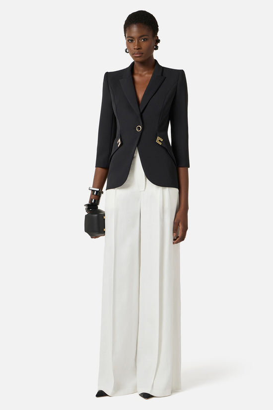  Giacca Monopetto In Doppio Crepe Stretch Con Dettagli Logo elisabetta franchi 