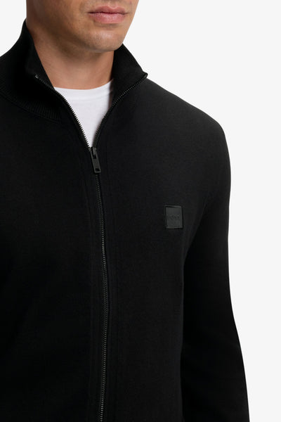 boss Cardigan Full Zip In Cotone E Cashmere Con Toppa Logo Nero Uomo, foto 2