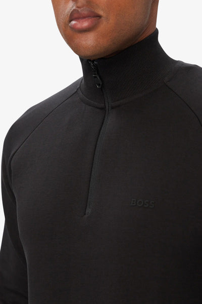 boss Felpa 1/2 Zip In Cotone Elasticizzato Con Logo In Rilievo Nero Uomo, foto 2