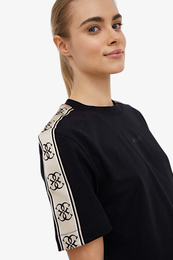 guess T-Shirt Corta Bande Logo Britney Nero Donna, foto 2