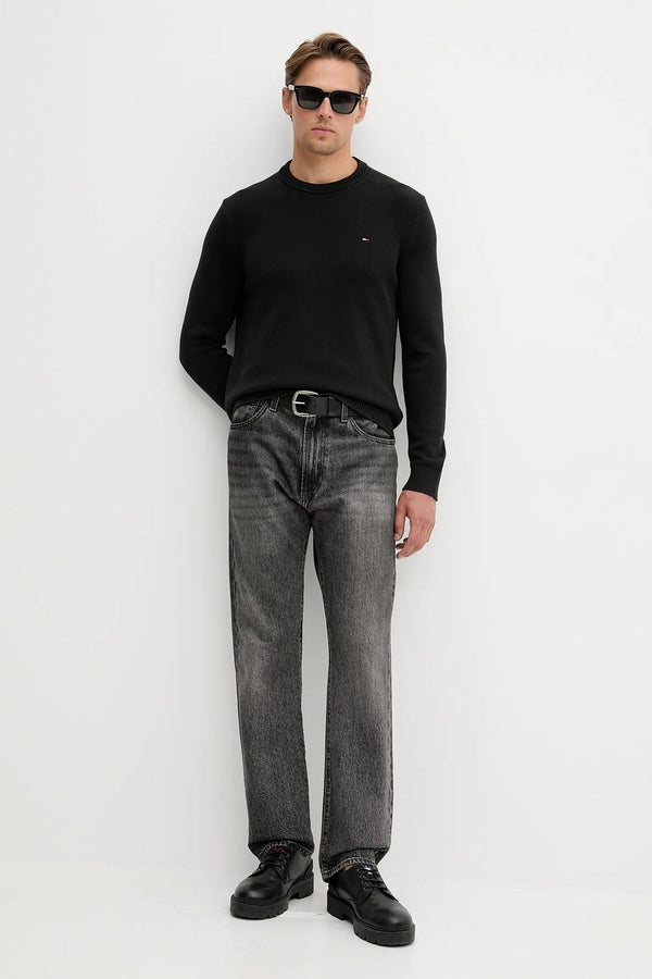 tommy jeans Maglione Girocollo Slim Logo Bandierina Ricamato Nero Uomo, foto 2