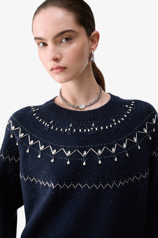  Maglione Girocollo In Lana Con Ricami Gioiello-liu jo-Blu-Special_-Wf6371 ms009 l9528-2  