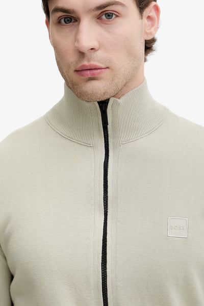 boss Cardigan Full Zip In Cotone E Cashmere Con Toppa Logo Beige Uomo, foto 2