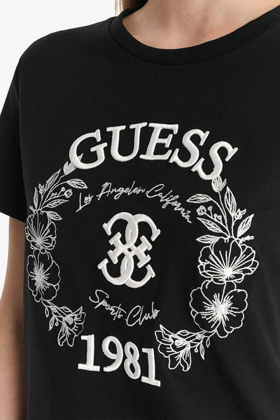 guess T-Shirt Maniche Corte Con Ricami Maddalena Nero Donna, foto 2