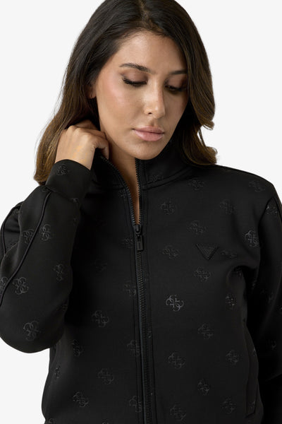 guess Felpa Full Zip In Tessuto Scuba Con Logo 4G All-Over Calista Nero Donna, foto 2
