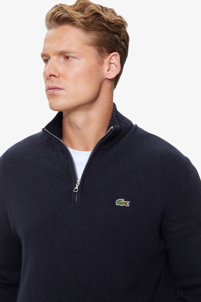 lacoste Maglione 1/2 Zip In Lana Cardata Blu Uomo, foto 2