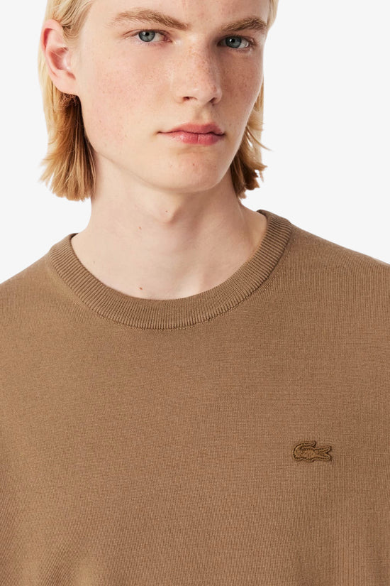  Maglione Girocollo In Lana Merino Logo Tono Su Tono lacoste 