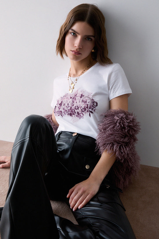  T-Shirt Maniche Corte Con Stampa E Strass-liu jo-Bianco-Special_-Wf6346 js923 l.9466-2  