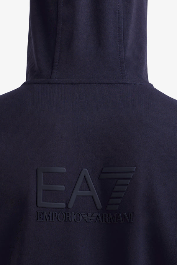 emporio armani ea7 Felpa Full Zip Con Cappuccio Visibility Logo Gommato Sul Retro Blu Uomo, foto 2
