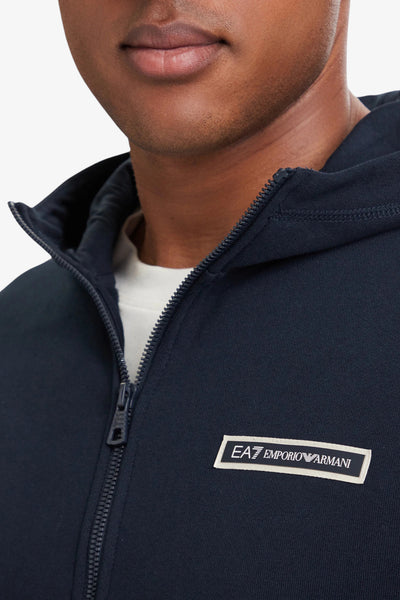 emporio armani ea7 Felpa Full Zip Con Cappuccio Bande Logo Series Blu Uomo, foto 2
