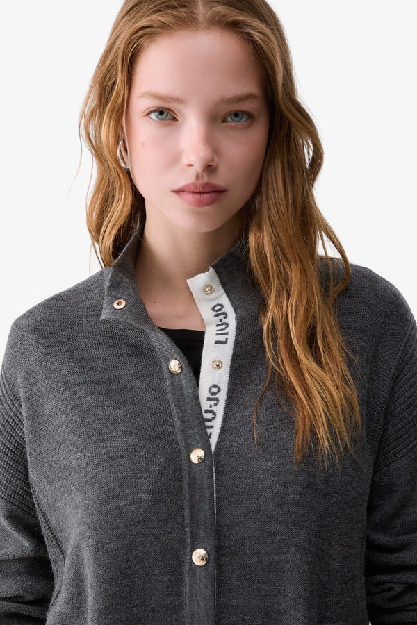 liu jo Cardigan In Misto Lana Con Banda Logata Grigio Donna, foto 2