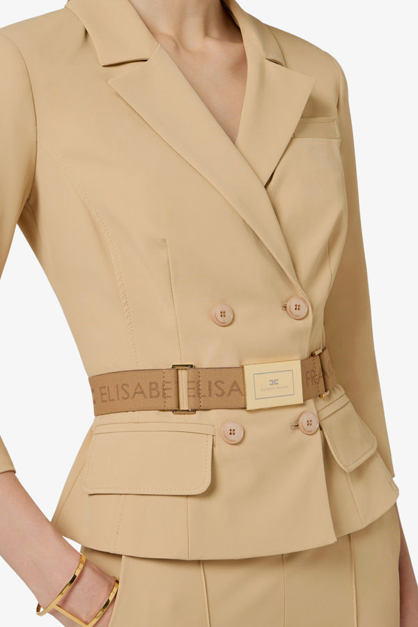 elisabetta franchi Giacca In Tessuto Tecnico Bielastico Con Cintura Beige Donna, foto 2