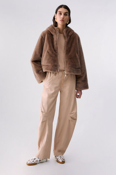 liu jo Giacca Pelliccia Eco Full Zip Con Cappuccio Marrone Donna, foto 2