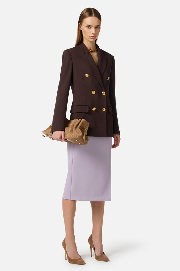 elisabetta franchi Giacca Blazer Doppiopetto In Gabardina Marrone Donna, foto 2