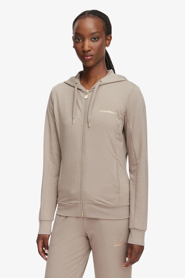 emporio armani ea7 Tuta Full Zip Con Cappuccio Evolution Beige Donna, foto 2