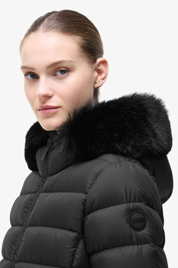 colmar Piumino Full Zip Con Cappuccio In Pelliccia Sintetica Nero Donna, foto 2