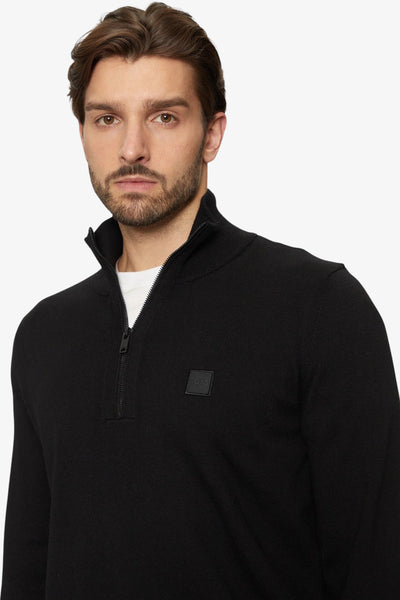 boss Maglione 1/2 Zip In Cotone E Cashmere Con Toppa Logo Nero Uomo, foto 2