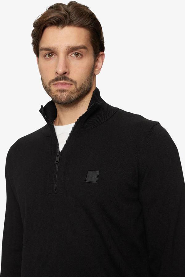 boss Maglione 1/2 Zip In Cotone E Cashmere Con Toppa Logo Nero Uomo, foto 2