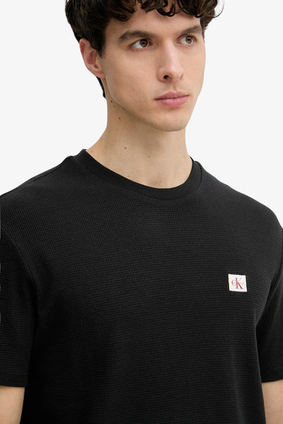 calvin klein jeans T-Shirt Maniche Corte Waffle Nero Uomo, foto 2