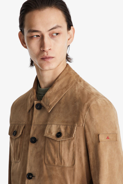 peuterey Giacca In Pelle Scamociata Con Bottoni Effetto Corno Destiny Suede 02 Beige Uomo, foto 2