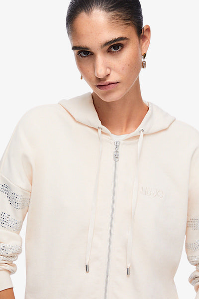 liu jo Felpa Full Zip Con Cappuccio Con Applicazioni Beige Donna, foto 2
