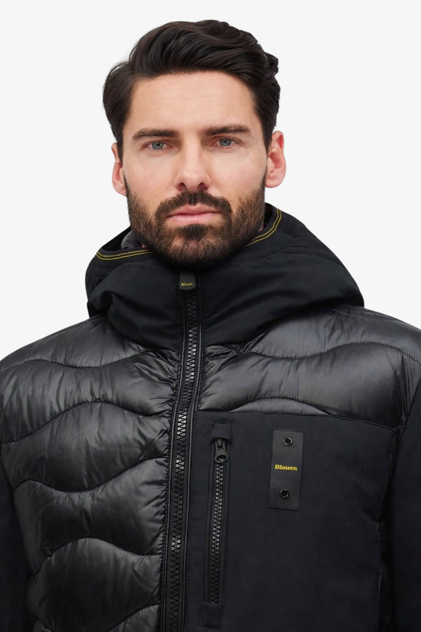 blauer Piumino Full Zip Con Cappuccio E Maniche In Neoprene Albert Nero Uomo, foto 2