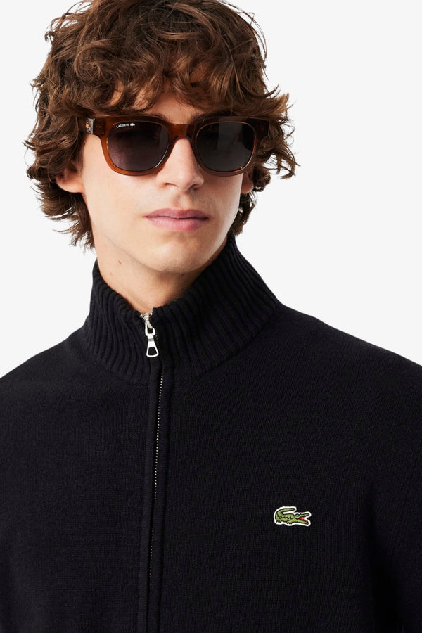 lacoste Cardigan Full Zip In Lana Cardata Nero Uomo, foto 2