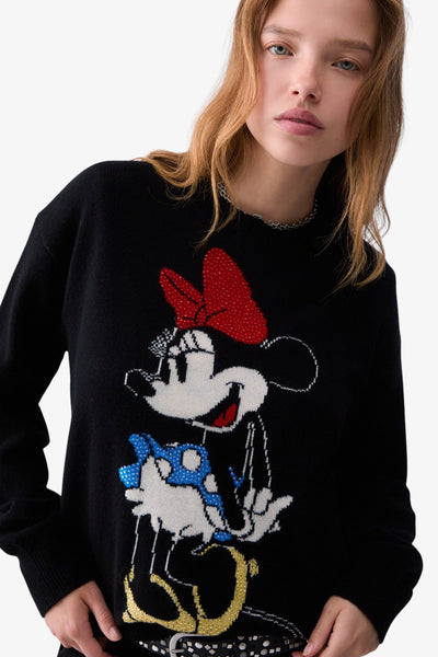 liu jo Maglione Girocollo In Lana Stampa Minnie Nero Donna, foto 2