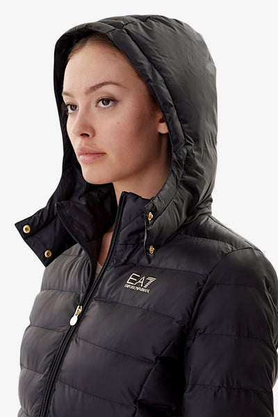 emporio armani ea7 Piumino Lungo Full Zip Con Cappuccio Nero Donna, foto 2