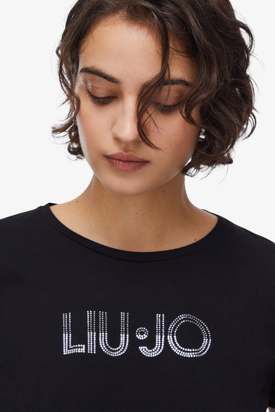 liu jo T-Shirt Maniche Corte Con Strass Nero Donna, foto 2