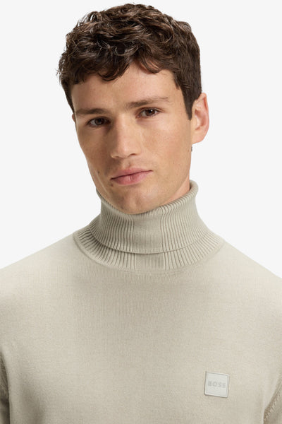 boss Dolcevita Maglione In Cotone E Cashmere Con Toppa Logo Beige Uomo, foto 2