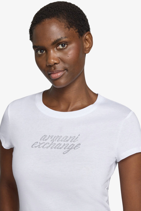  T-Shirt Maniche Corte Logo Corsivo Con Strass armani exchange 