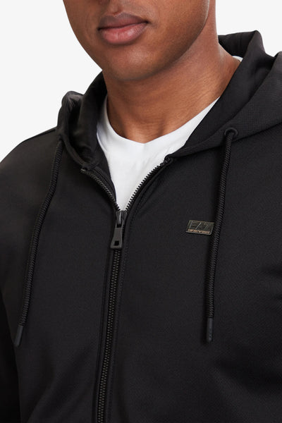 emporio armani ea7 Felpa Full Zip Con Cappuccio Lux Identity In Jersey Elasticizzato Nero Uomo, foto 2