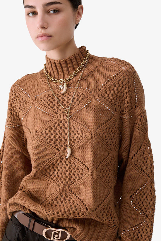  Lupetto Maglione Con Perline E Traforature-liu jo-Marrone-Special_-Wf6287 ma37r 81020-2  