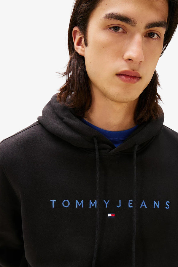 tommy jeans Felpa Con Cappuccio Logo Lineare Ricamato Nero Uomo, foto 2