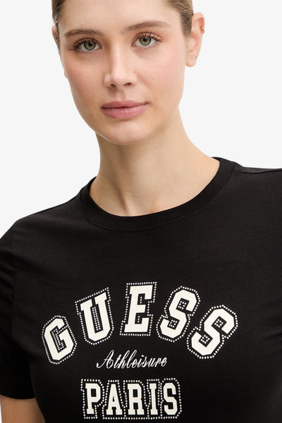 guess T-Shirt Maniche Corte Logo Stampato Con Strass Anita Nero Donna, foto 2